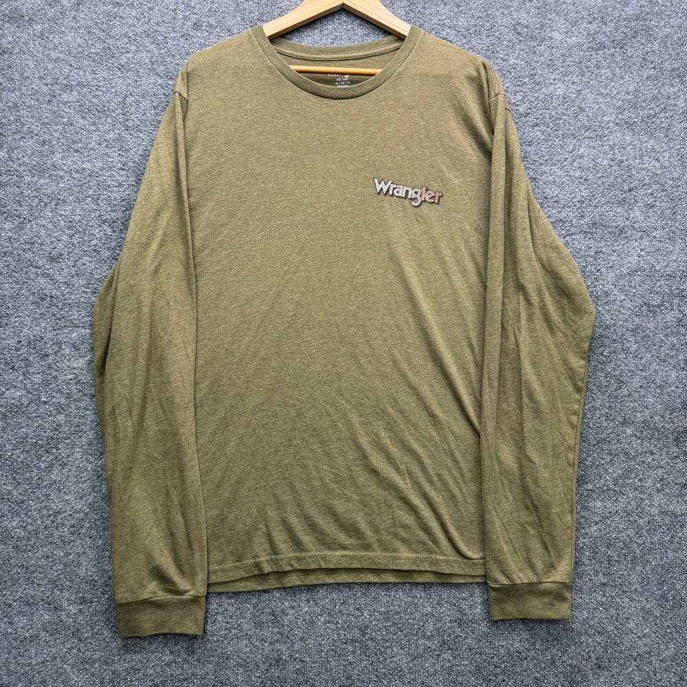 Wrangler Long Sleeve T-Shirt Mens XL Olive Green Graphic Sleeve Casual Tee